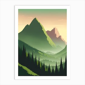 Misty Mountains Vertical Background In Green Tone 20 Art Print