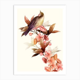 Bird On An Orchid Branch Watercolor Art Print