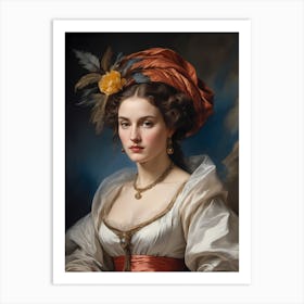 Elegant Classic Woman Portrait Painting (29) Art Print
