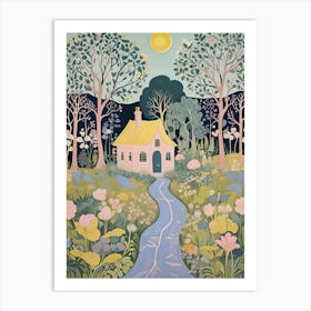 Pink Cottage In The Woods Art Print