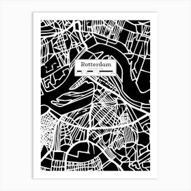 Rotterdam (Holland) City Map — Hand-drawn map, vector black map Art Print