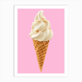 Vanilla Ice Cream Cone On A Pink Background Print Art Print