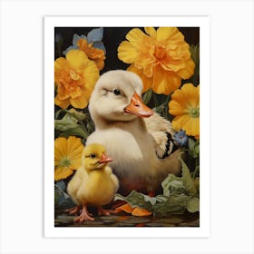 Floral Duckling Family 1 Art Print