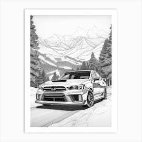 Subaru Impreza Wrx Sti Snowy Mountain Drawing 1 Art Print