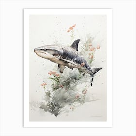 A Shark, Japanese Brush Painting, Ukiyo E, Minimal 2 Art Print