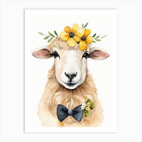 Baby Blacknose Sheep Flower Crown Bowties Animal Nursery Wall Art Print (30) Art Print