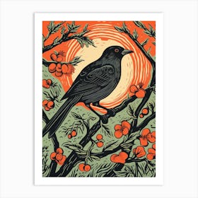 Vintage Bird Linocut Cowbird 4 Art Print