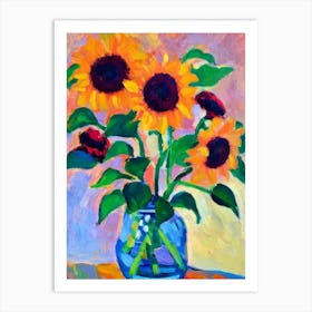Sunflower Floral Abstract Block Colour 2 1 Flower Art Print