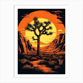 Joshua Tree At Dawn In The Desert In Black And Gold (1) Art Print