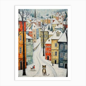 Cat In The Streets Of Prague   Czech Republic With Snow 3 Art Print
