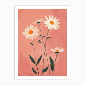 Set Of 4 Simple Hand Drawn Daisies On Pink Paper 11 Art Print