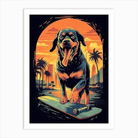 Rottweiler Dog Skateboarding Illustration 1 Art Print