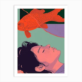 Girl Sleeping With A Fish Art Print