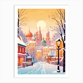 Vintage Winter Travel Illustration Moscow Russia 2 Art Print