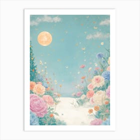 Full Moon & Flowers Art Print