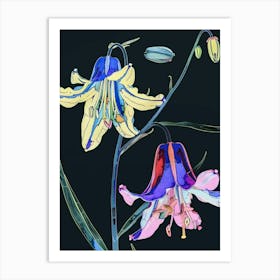 Neon Flowers On Black Bluebell 3 Art Print