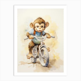 Monkey Painting Biking Watercolour 2 Art Print