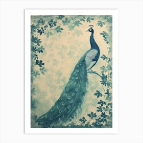 Vintage Peacock & Ivy Cyanotype Inspired Turquoise 2 Art Print