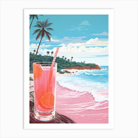 An Illustration In Pink Tones Of  Grand Anse Beach Grenada 3 Art Print