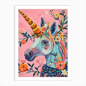 Unicorn Fauvism Inspired Floral Portrait 3 Art Print