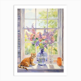 Cat With Lilac Flowers Watercolor Mothers Day Valentines 2 Art Print