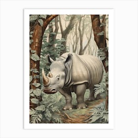 Rhino Walking Beside The Trees 2 Art Print