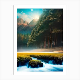 Waterfall In The Mountains 19 Art Print