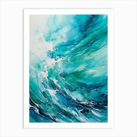 Abstract Turquoise Waves Envelop The Canvas Evoke Fresh Nautical Texture Churning Frothy Crests (3) Art Print