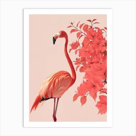 Chilean Flamingo Bougainvillea Minimalist Illustration 4 Art Print