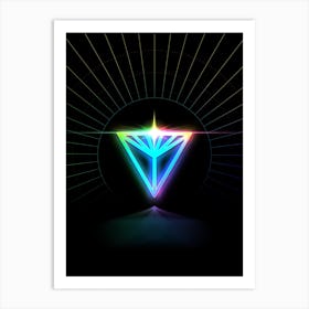 Neon Geometric Glyph in Candy Blue and Pink with Rainbow Sparkle on Black n.0455 Art Print
