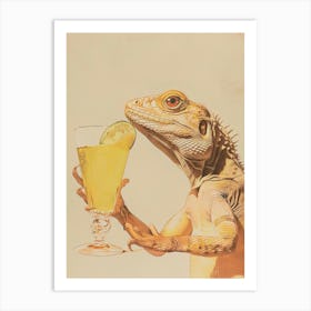 Iguana Drinking A Cocktail Realistic Illustration Art Print