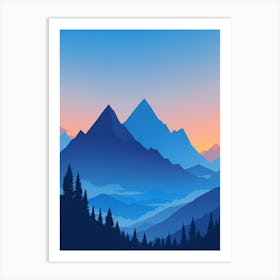 Misty Mountains Vertical Composition In Blue Tone 111 Art Print