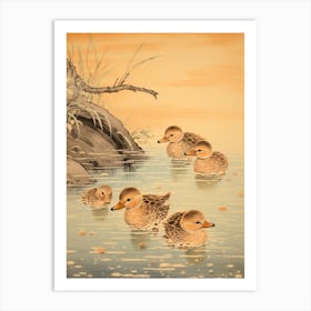 Ducklings Splashing Around In The Water 2 Art Print