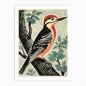 Vintage Bird Linocut Woodpecker 4 Art Print