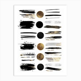 Black And Gold Brush Strokes 34 Art Print