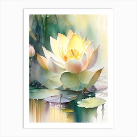 Lotus Flowers In Park Storybook Watercolour 6 Art Print