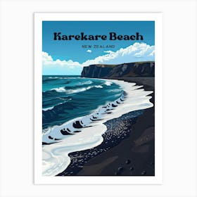 Karekare Beach New Zealand Black Sand Travel Illustration Art Print