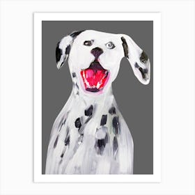 Happy Dalmatian dog portrait grey gray pet animal vertical funny Art Print