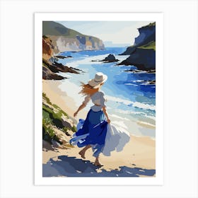 Woman Walking On The Beach Art Print