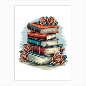 Books And Roses Art Print