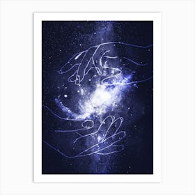 Two Hands Touching The Milky Way - Starry Night and Moon #6 Art Print