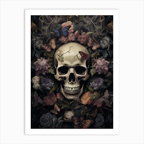 Skull in flowers 1 Art Print