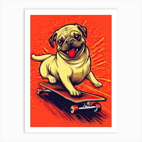 Pug Dog Skateboarding Illustration 3 Art Print