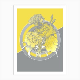Vintage Carnation Botanical Geometric Art in Yellow and Gray n.331 Art Print