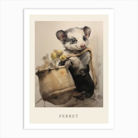 Beatrix Potter Inspired  Animal Watercolour Ferret 3 Art Print