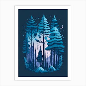 A Fantasy Forest At Night In Blue Theme 89 Art Print