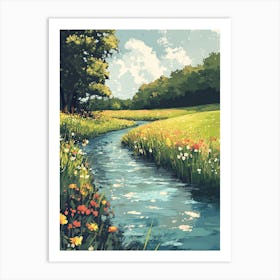 Stream In A Field Art Print