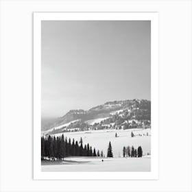 Adelboden, Switzerland Black And White Skiing Poster Art Print