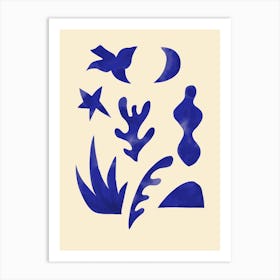 Blue Watercolour Matisse Shapes Art Print