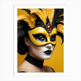 A Woman In A Carnival Mask, Yellow And Black (1) Art Print